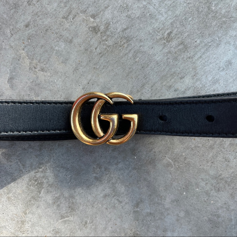 Black Gucci Belt with Double G Buckle